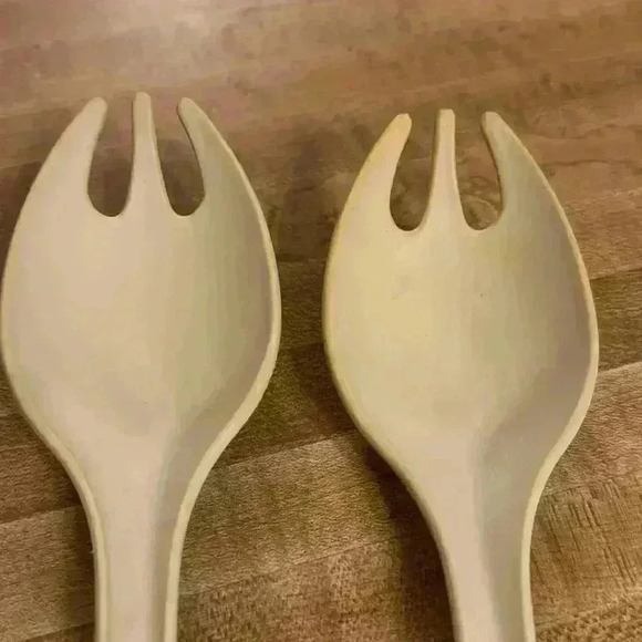 Tupperware Salad Serving Utensils 12'' Fork Spoon Set of 2 Vintage Harvest Gold - Picture 5 of 6